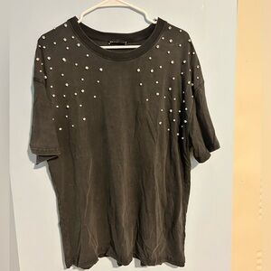 Zara Black Tee with Rhinestone Embellishments